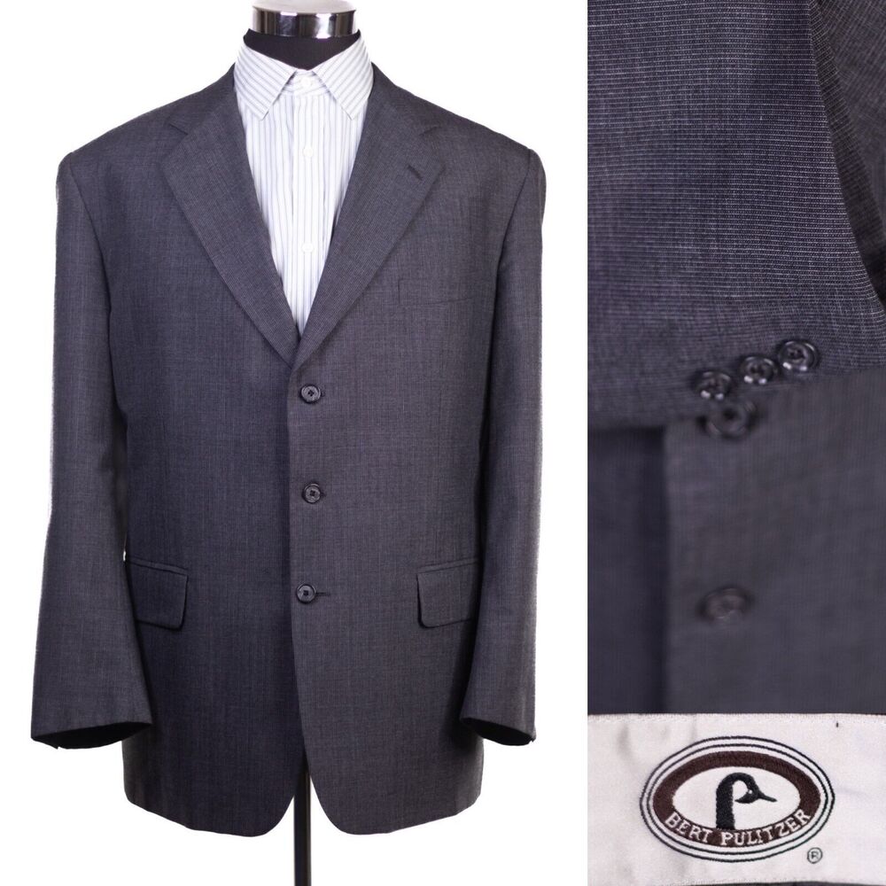 Bert Pulitzer Mens Grey Ventless 3 Button Blazer Sportcoat Sz 46 Vintage